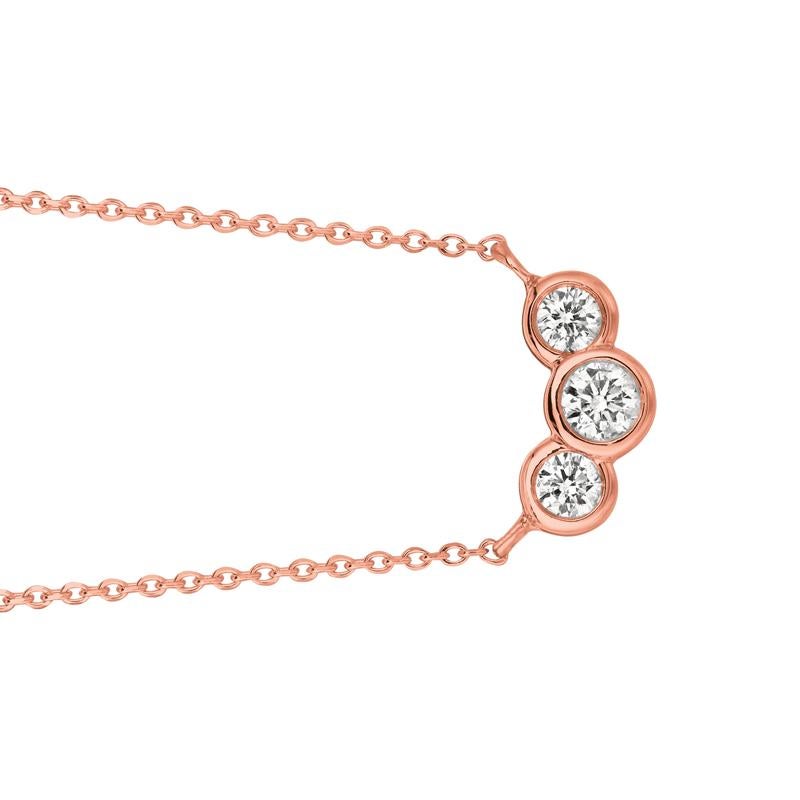 0,50 Karat natürliche 3-Stein-Diamant-Lünette Halskette 14 Karat Roségold G SI (Rundschliff) im Angebot
