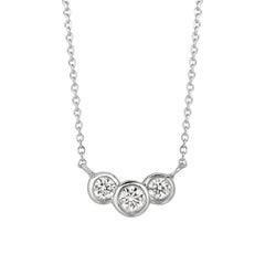 0.50 Carat Natural 3-Stone Diamond Bezel Necklace 14 Karat White Gold G SI