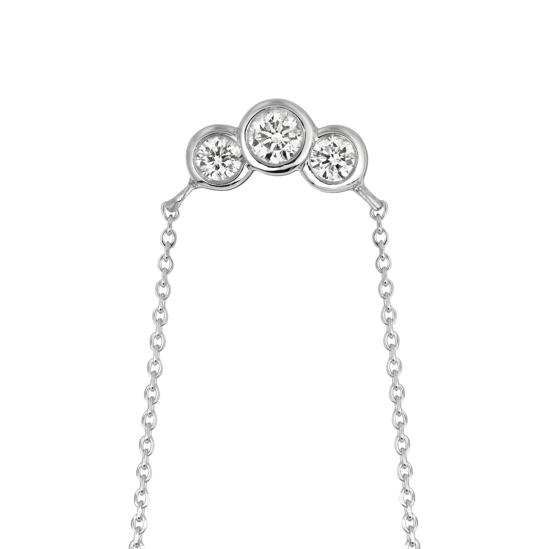 0,50 Karat natürliche 3-Stein-Diamant-Lünette Halskette 14 Karat Weißgold G SI (Rundschliff) im Angebot