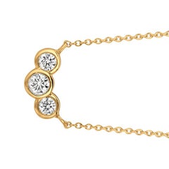 Collier à chaton en or jaune 14 carats avec 3 pierres naturelles de 0,50 carat et diamants