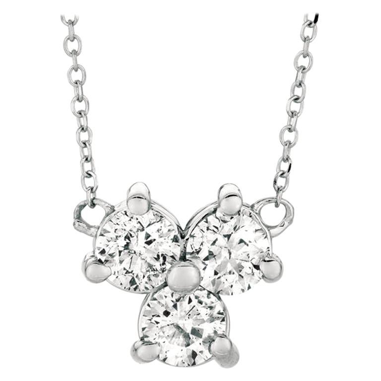 0.50 Carat Natural 3-Stone Diamond Necklace 14 Karat White Gold G SI Chain
