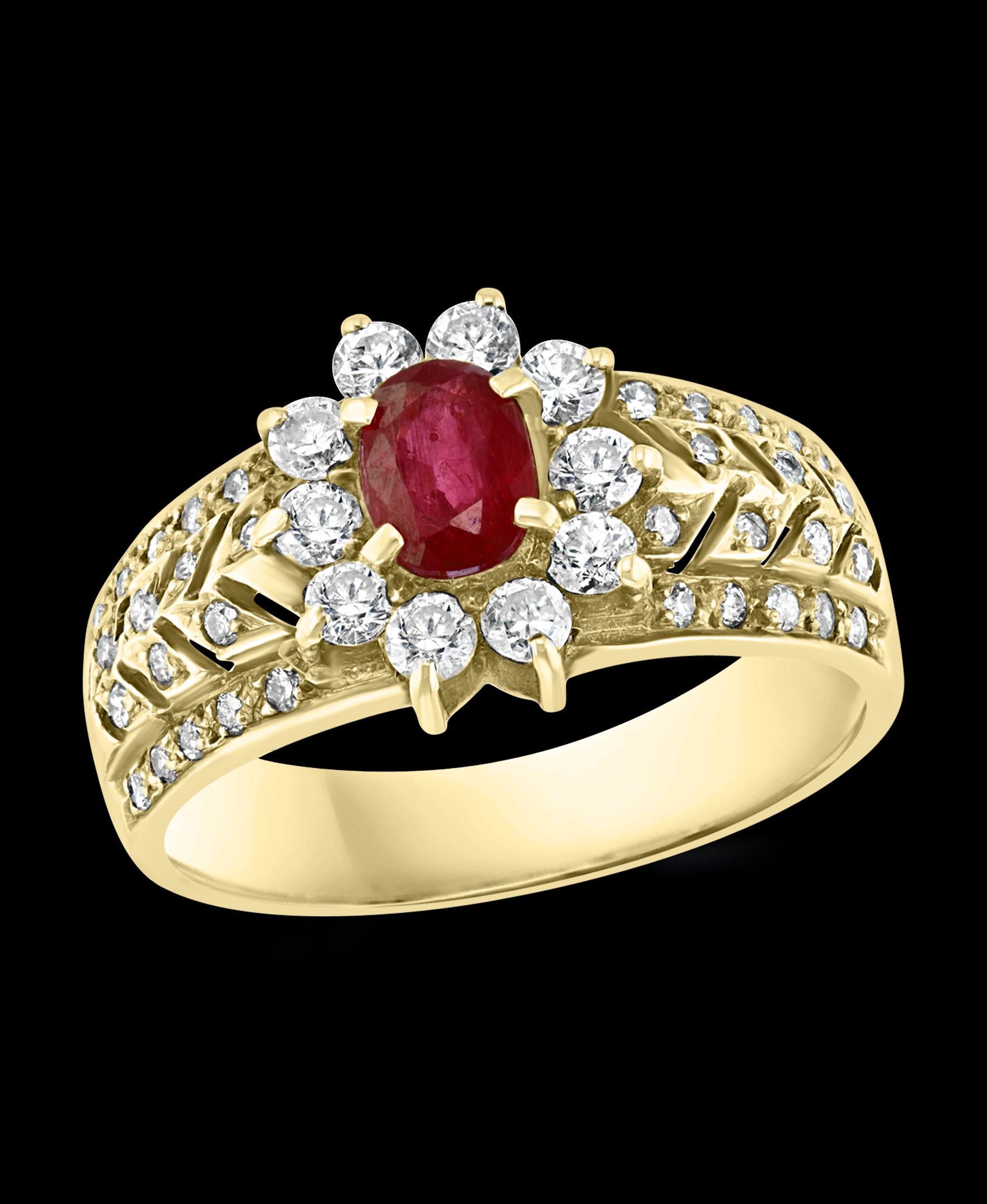 0.50 Carat Natural  Ruby and Diamond 14 Karat Yellow Gold Ring For Sale 6