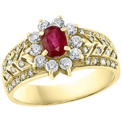 0.50 Carat Natural  Ruby and Diamond 14 Karat Yellow Gold Ring