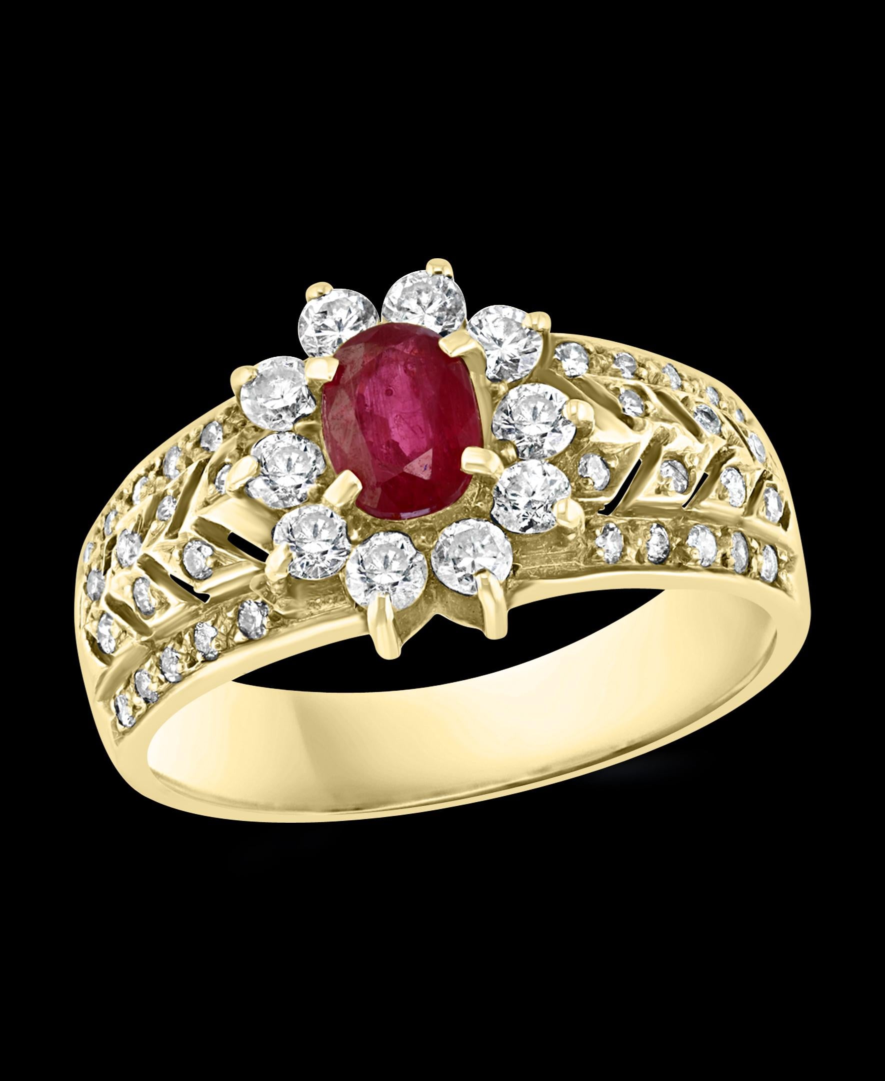 0.50 Carat Natural Ruby And Diamond 14 Karat Yellow Gold Ring Size 6

 Half Carat of very clean   natural    Ruby  and Diamond Ring
 I think the origin is Burma but  do not have certificate.
 prong set
14 K Yellow Gold: 4  gram
Stamped 14K
Ring Size
