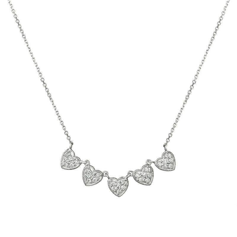 Contemporary 0.50 Carat Natural Diamond 5 Hearts Necklace G SI 14K White Gold Chain For Sale