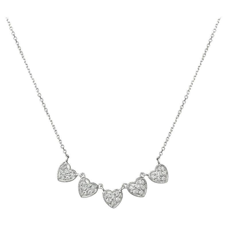0.50 Carat Natural Diamond 5 Hearts Necklace G SI 14K White Gold Chain For Sale