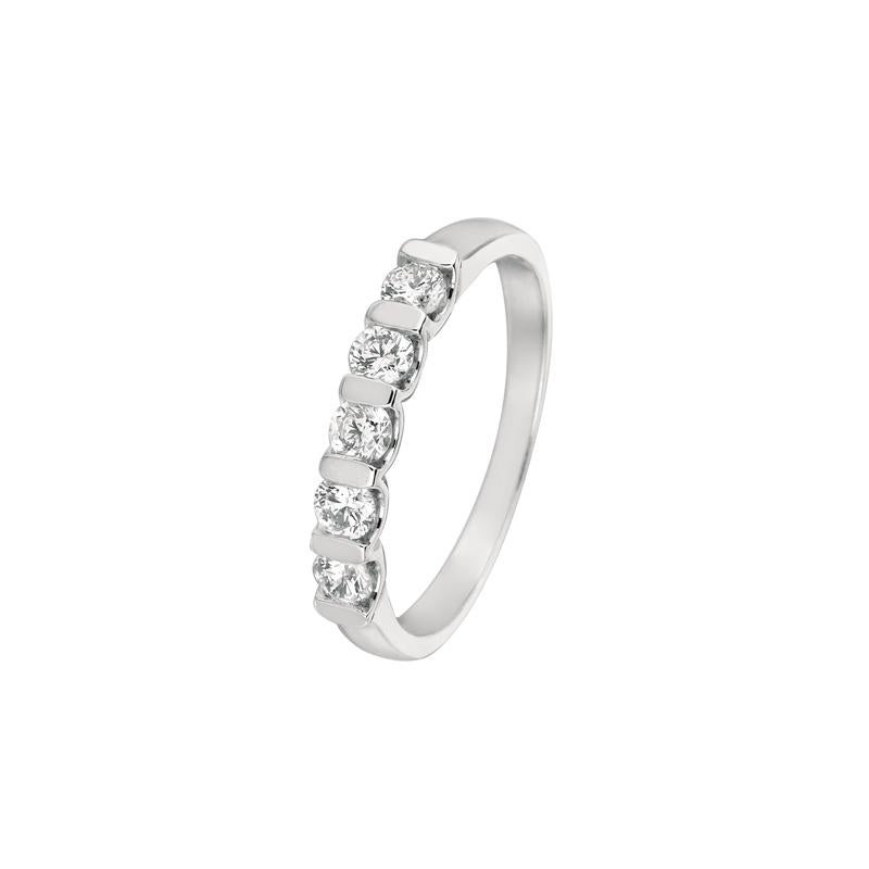 Round Cut 0.50 Carat Natural Diamond 5-Stone Ring Band G SI 14 Karat White Gold For Sale