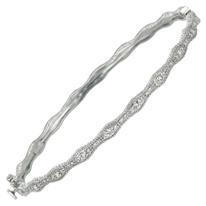 Bracelet jonc de créateur en or blanc 14 carats avec diamants naturels de 0,50 carat