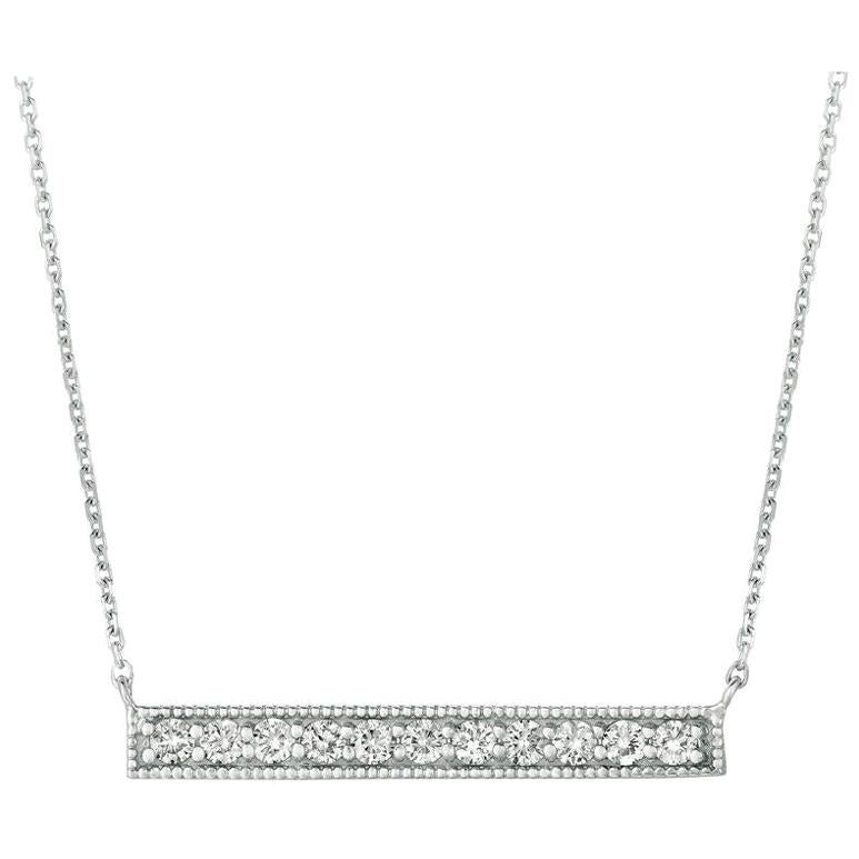 0.50 Carat Natural Diamond Bar Necklace 14 Karat White Gold G SI