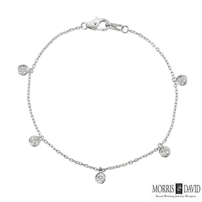 Taille ronde Bracelet G SI en or blanc 14 carats avec diamants naturels de 0,50 carat et lunette à 5 pierres en vente