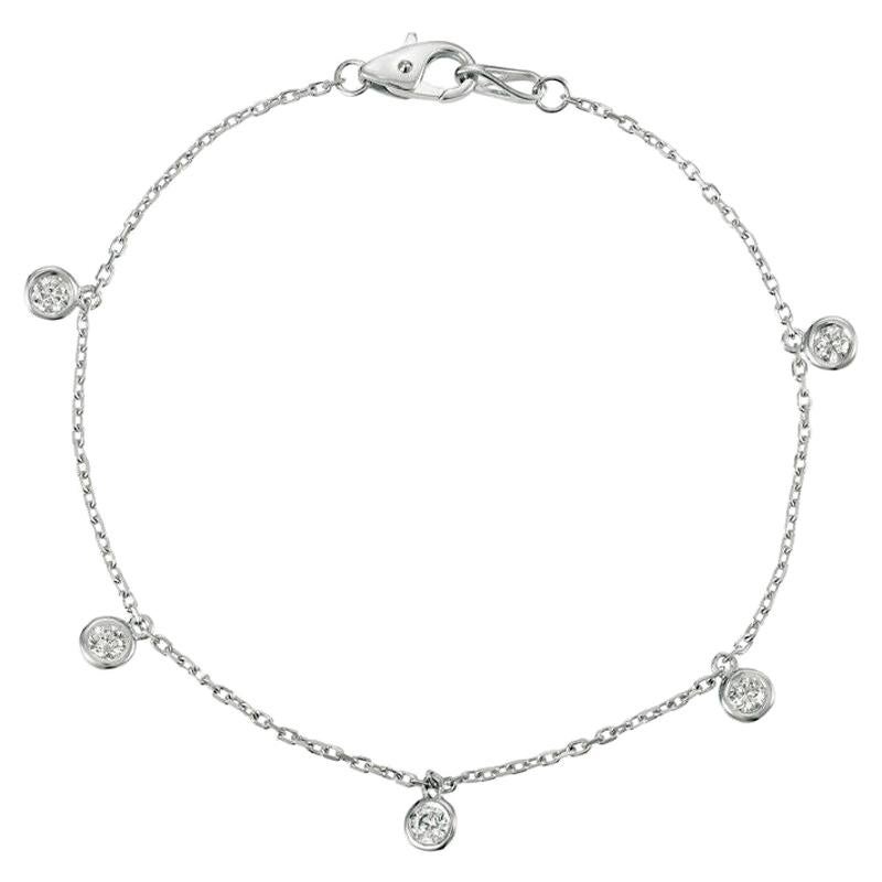 Bracelet G SI en or blanc 14 carats avec diamants naturels de 0,50 carat et lunette à 5 pierres en vente