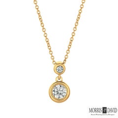 0.50 Carat Natural Diamond Bezel Drop Necklace 14 Karat White Gold G SI Chain