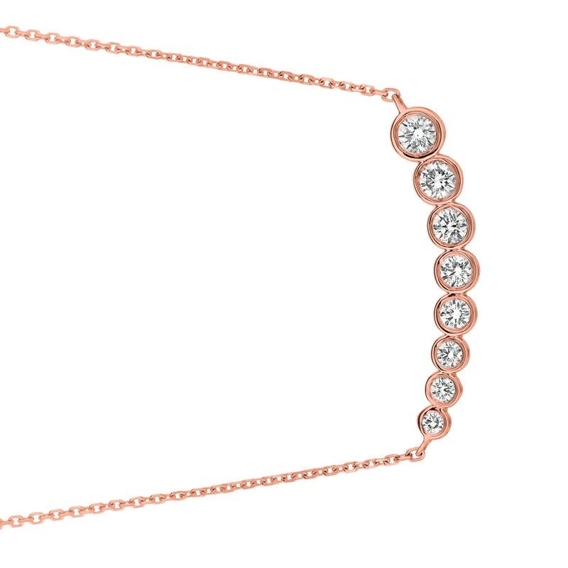 Round Cut 0.50 Carat Natural Diamond Bezel Necklace Pendant 14 Karat Rose Gold G SI Chain For Sale
