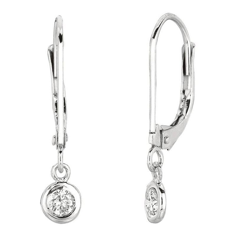 0.50 Carat Natural Diamond Bezel Set Earrings G SI 14K White Gold For Sale