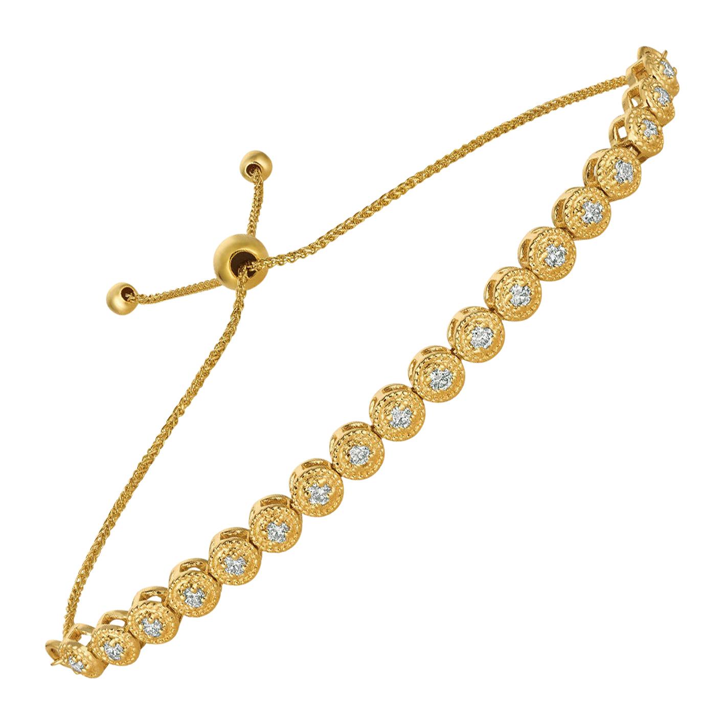 0.50 Carat Natural Diamond Bolo Bracelet 14k Yellow Gold Adjustable For Sale