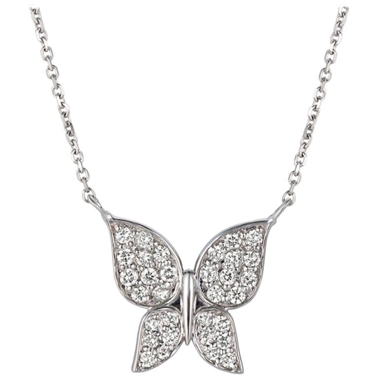 Collar Mariposa Diamante Natural 0,50 Quilates Oro Blanco 14 Kilates Cadena G SI