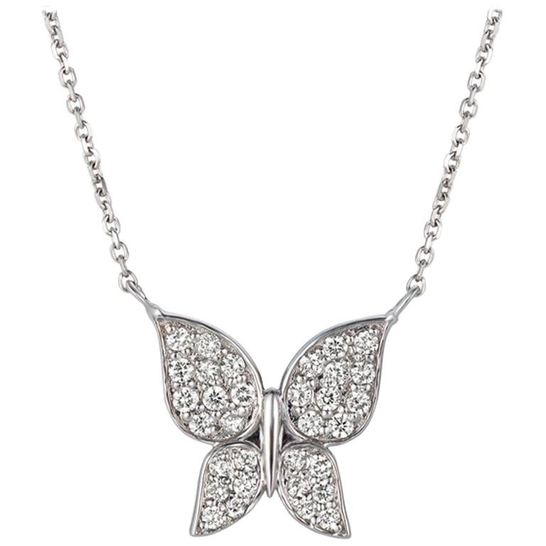 0,50 Karat natürlicher Diamant Schmetterling Halskette 14 Karat Weißgold G  SI Kette im Angebot bei 1stDibs