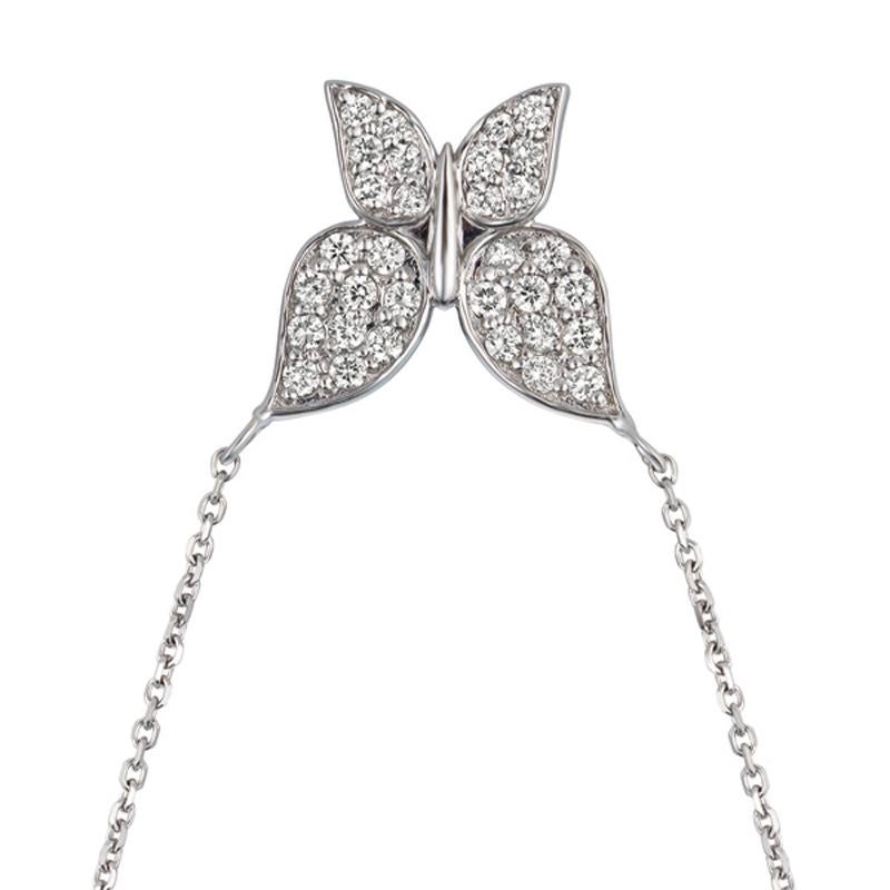 Contemporary 0.50 Carat Natural Diamond Butterfly Necklace 14 Karat White Gold G SI Chain For Sale