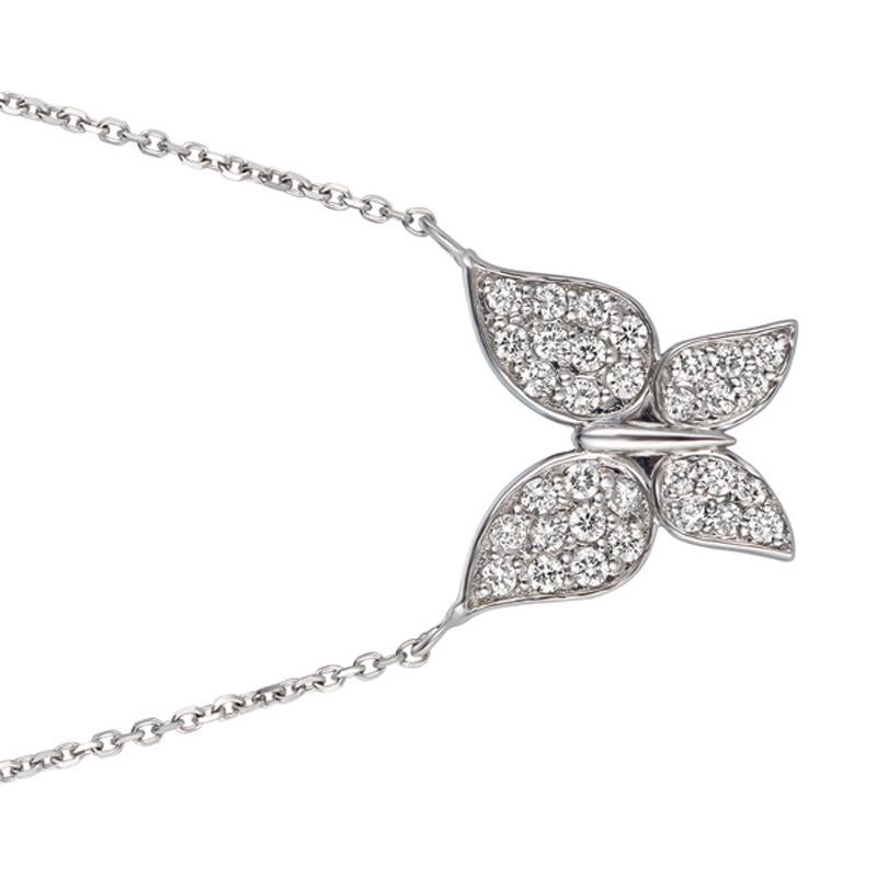 Round Cut 0.50 Carat Natural Diamond Butterfly Necklace 14 Karat White Gold G SI Chain For Sale