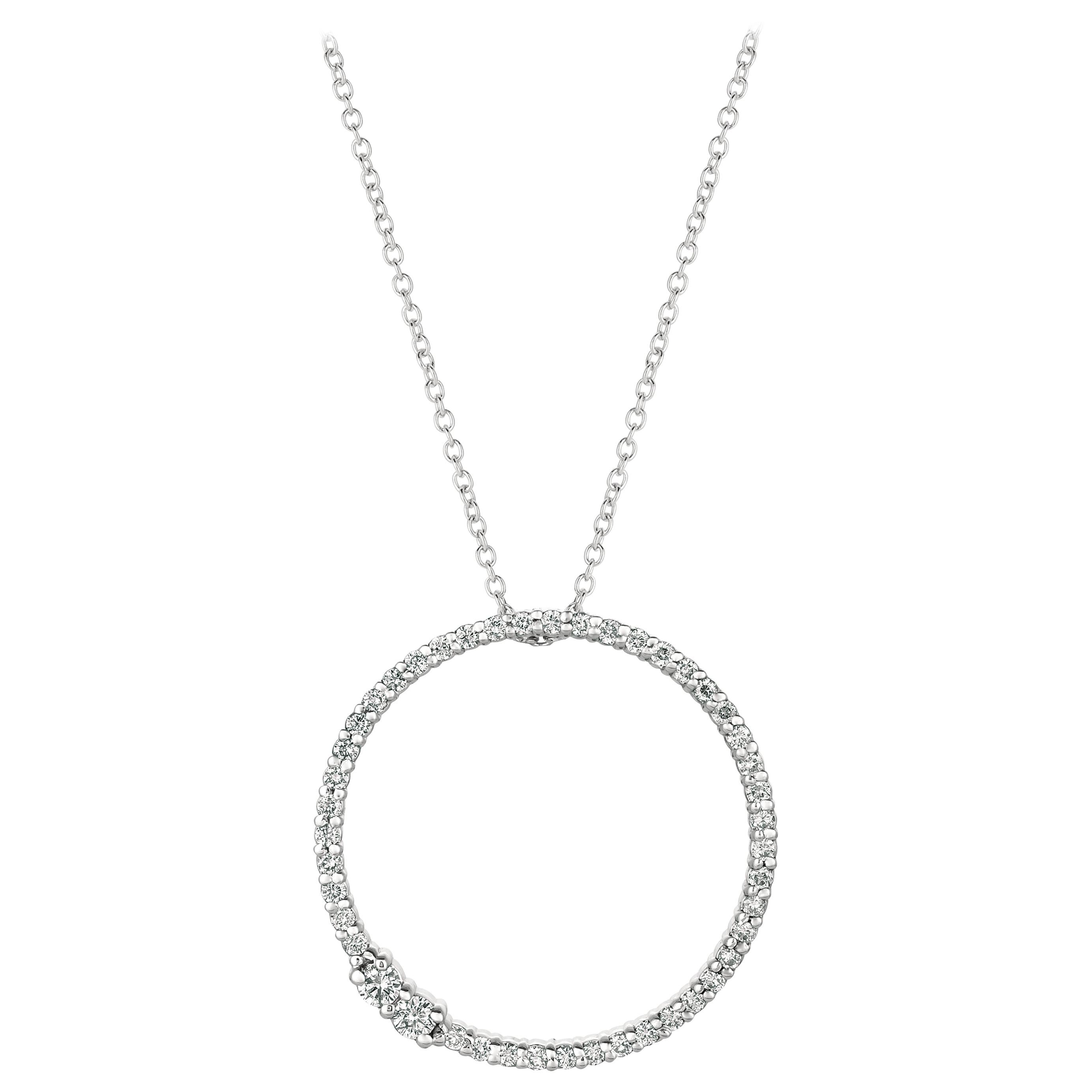 0.50 Carat Natural Diamond Circle Necklace 14 Karat White Gold G-H SI For Sale