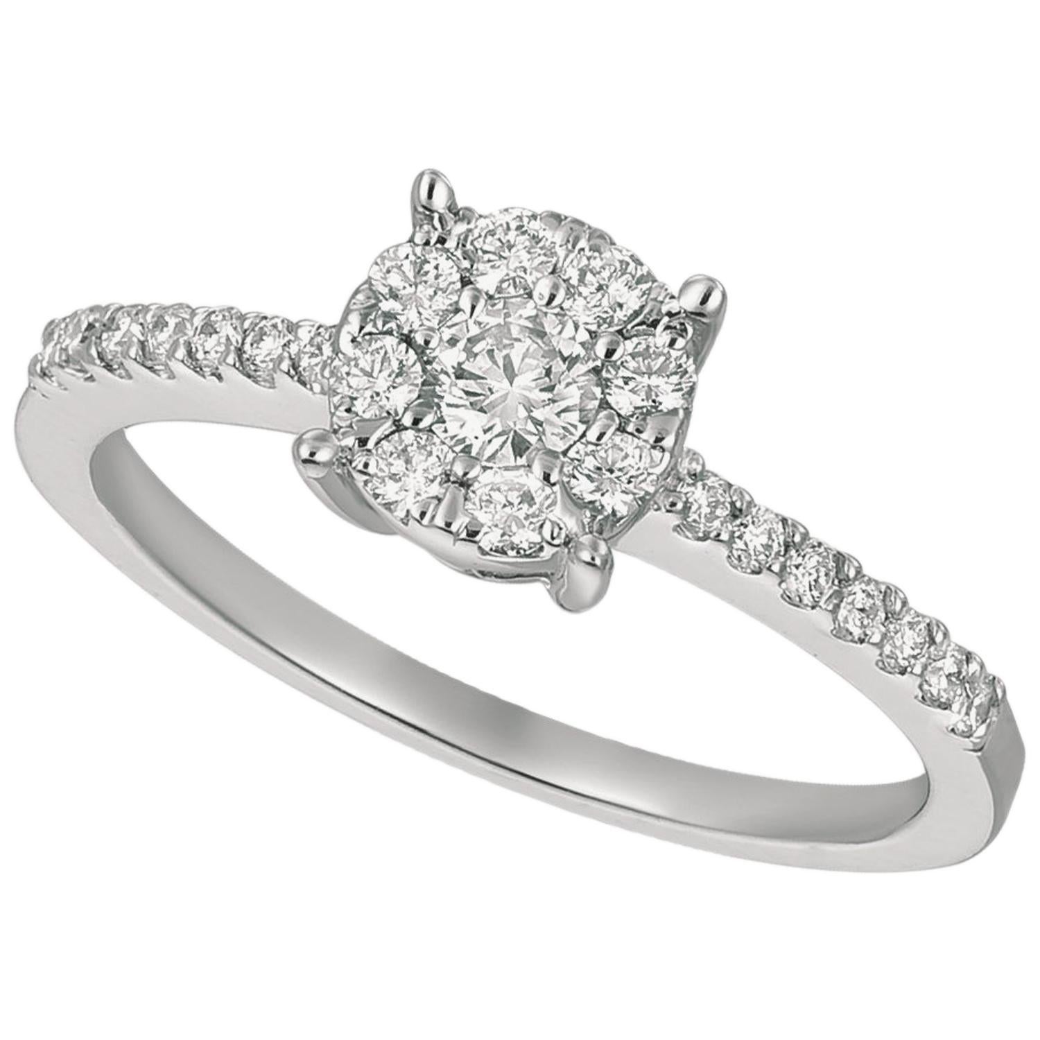 0.50 Carat Natural Diamond Cluster Engagement Ring G SI 14 Karat White Gold For Sale