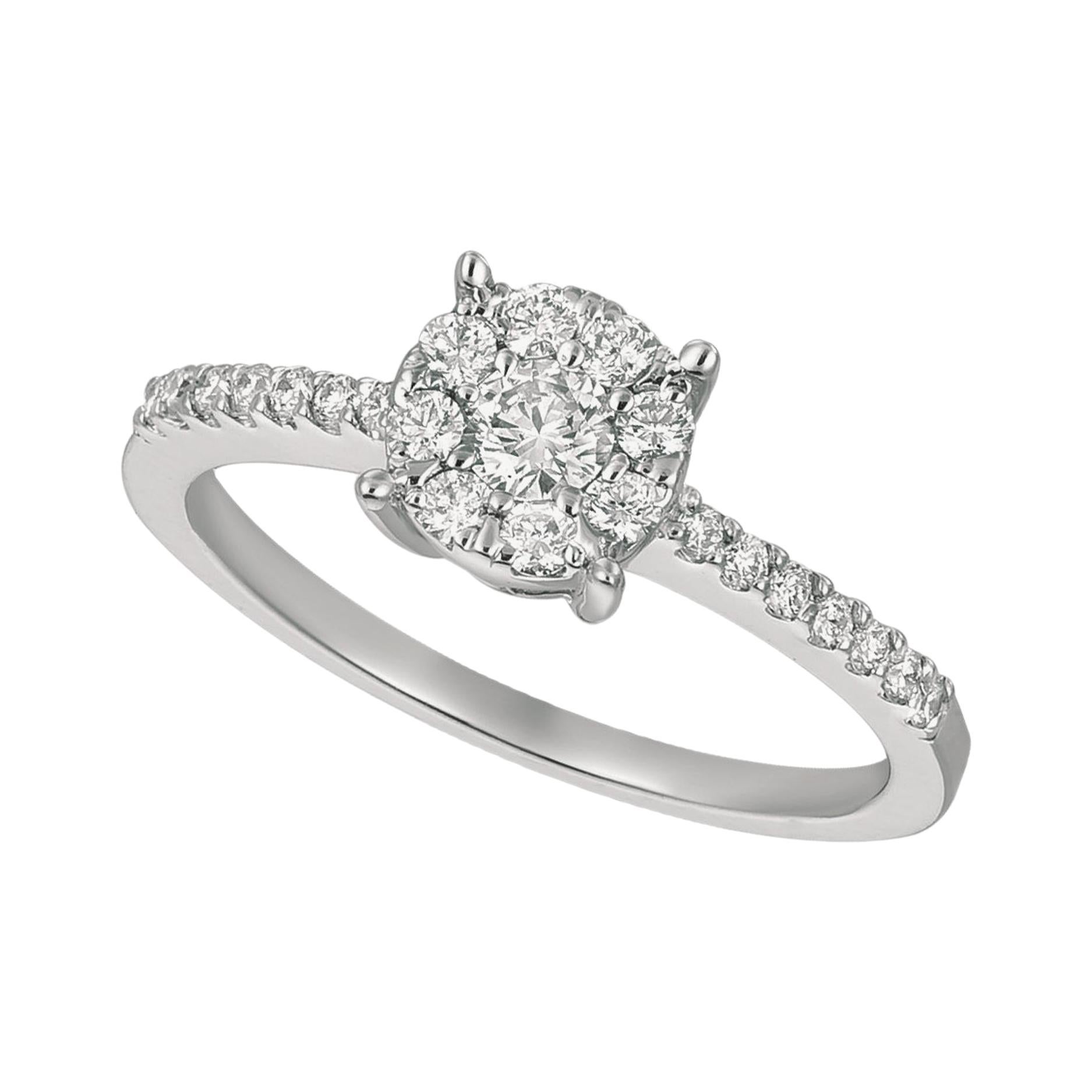 For Sale:  0.50 Carat Natural Diamond Cluster Engagement Ring G SI 14 Karat White Gold