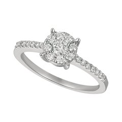 0.50 Carat Natural Diamond Cluster Engagement Ring G SI 14 Karat White Gold