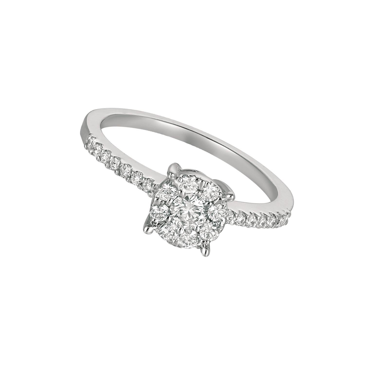 0.50 Carat Natural Diamond Engagement Ring G SI 14K White Gold

100% Natural Diamonds, Not Enhanced in any way Round Cut Diamond Ring
0.50CT
G-H 
SI  
14K White Gold  Prong style    2.4 grams
5/16 inch in width
1 diamond - 0.16ct, 22 diamonds -