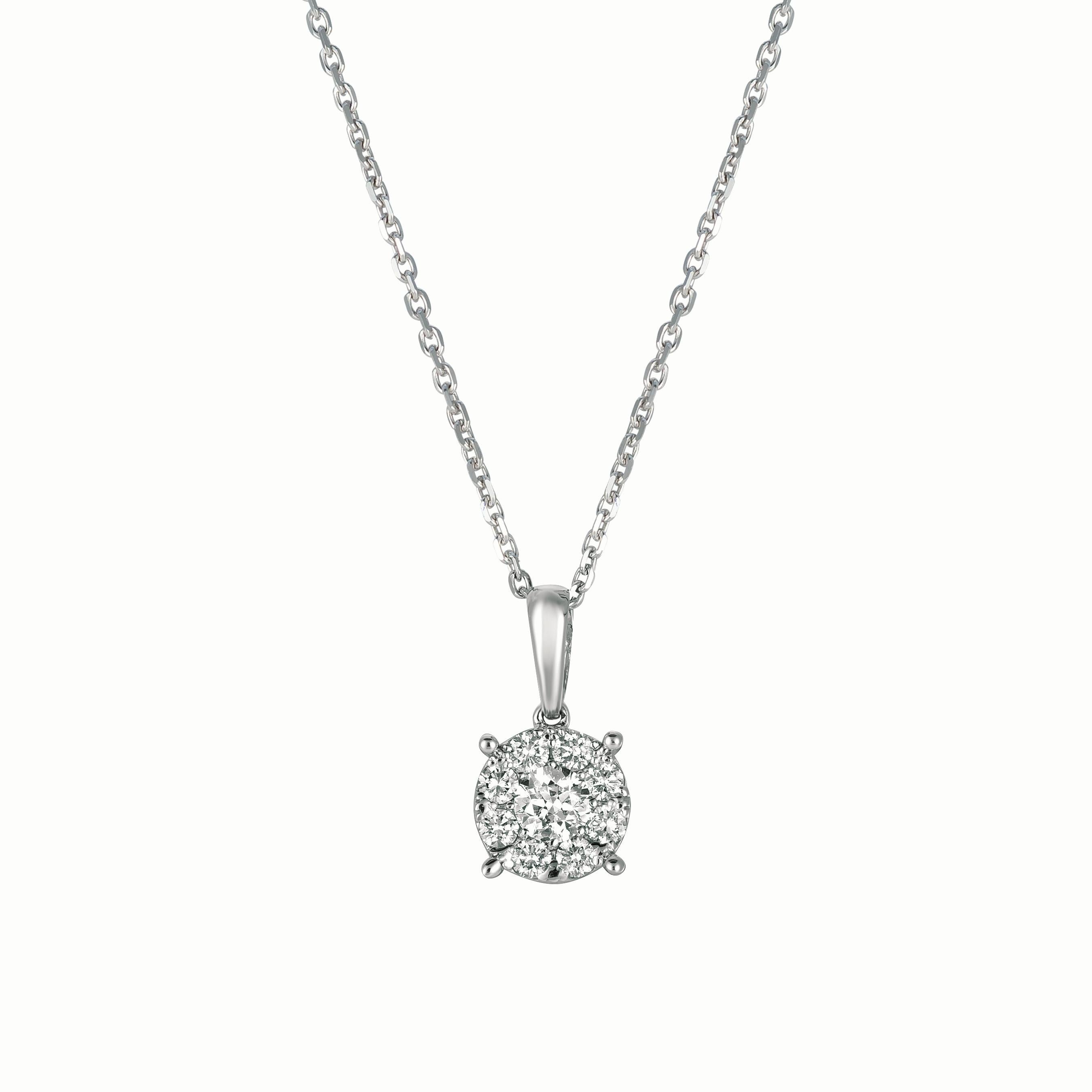 Round Cut 0.50 Carat Natural Diamond Cluster Necklace Pendant 14K White Gold For Sale