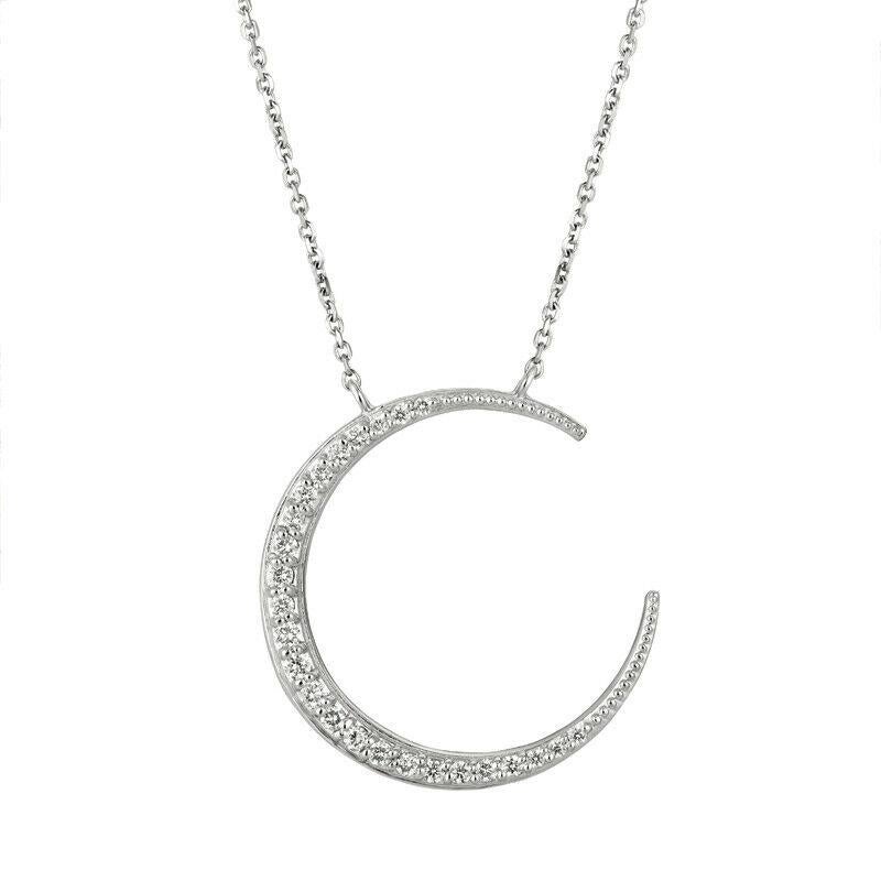 0.50 Carat Natural Diamond Crescent Moon Necklace 14K White Gold 18'' chain

100% Natural Diamonds, Not Enhanced in any way Round Cut Diamond Necklace with 18'' chain  
0.50CT
G-H 
SI  
14K White Gold,   Pave style,  4.6 gram
1 1/8 inch in height, 1