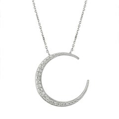 0.50 Carat Natural Diamond Crescent Moon Necklace 14k White Gold G SI