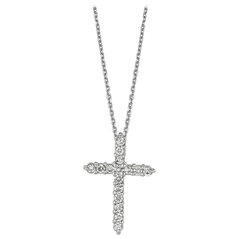 0.50 Carat Natural Diamond Cross Necklace 14 Karat White Gold G SI Chain For Sale