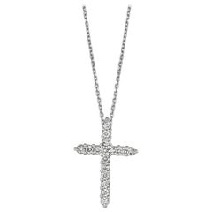 Collier en forme de croix en or blanc 14 carats avec diamants naturels de 0,50 carat et chaîne G SI