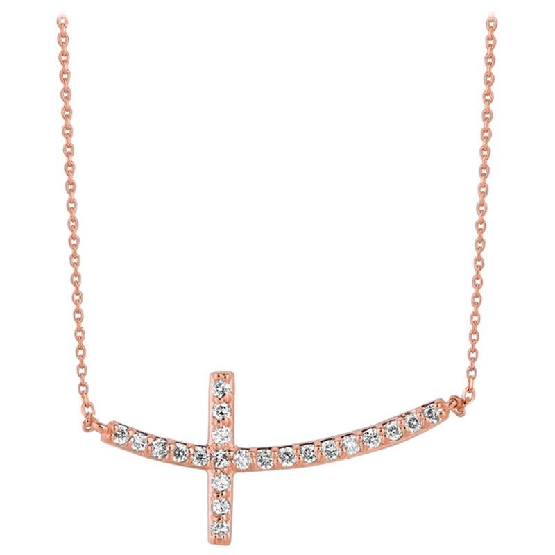 0.50 Carat Natural Diamond Cross Pendant Necklace 14 Karat Rose Gold G SI Chain For Sale
