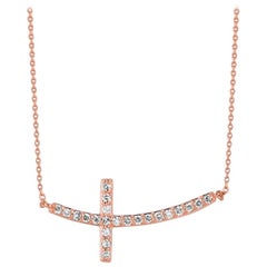 Collar Colgante Cruz Diamante Natural 0,50 Quilates Oro Rosa 14 Kilates Cadena G SI