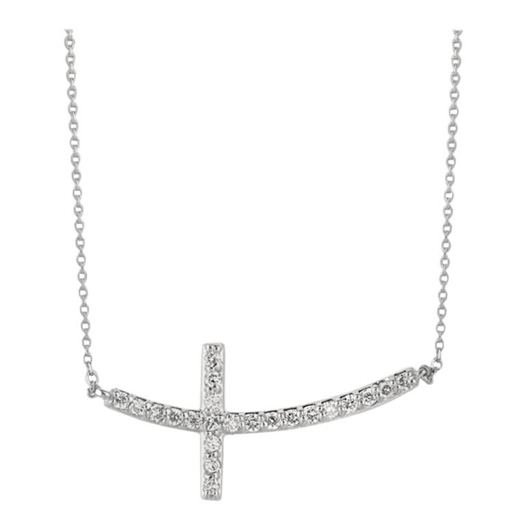 0.50 Carat Natural Diamond Cross Pendant Necklace 14 Karat White Gold G SI Chain For Sale