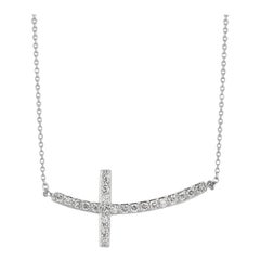 Collier pendentif en forme de croix en or blanc 14 carats avec diamants naturels de 0,50 carat et chaîne G SI