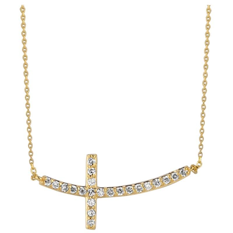 0.50 Carat Natural Diamond Cross Pendant Necklace 14 Karat Yellow Gold Chain
