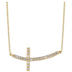 Chaîne collier pendentif croix en or jaune 14 carats et diamants naturels de 0,50 carat