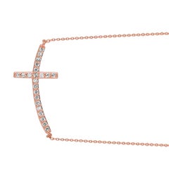 0.50 Carat Natural Diamond Cross Pendant Necklace 14 Karat Rose Gold G SI Chain