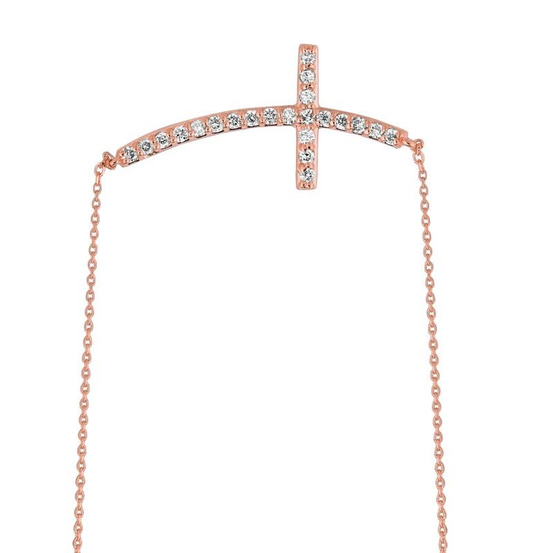 Contemporary 0.50 Carat Natural Diamond Cross Pendant Necklace 14 Karat Rose Gold G SI Chain For Sale