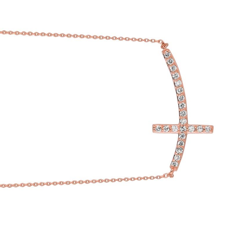 Rose Cut 0.50 Carat Natural Diamond Cross Pendant Necklace 14 Karat Rose Gold G SI Chain For Sale