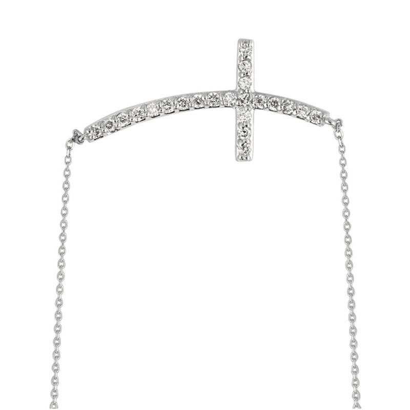 Contemporary 0.50 Carat Natural Diamond Cross Pendant Necklace 14 Karat White Gold G SI Chain For Sale