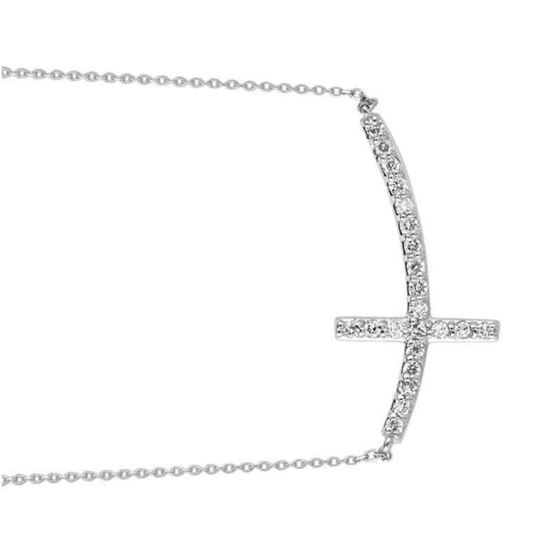 Round Cut 0.50 Carat Natural Diamond Cross Pendant Necklace 14 Karat White Gold G SI Chain For Sale