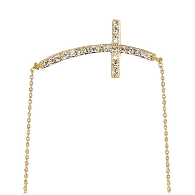 Contemporary 0.50 Carat Natural Diamond Cross Pendant Necklace 14 Karat Yellow Gold Chain For Sale