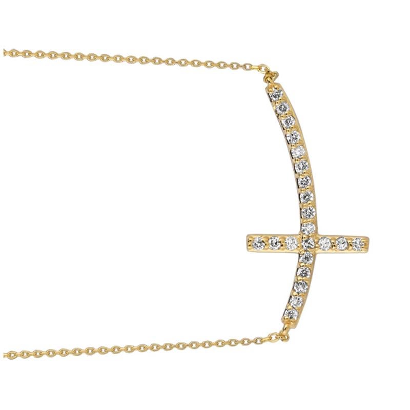 Round Cut 0.50 Carat Natural Diamond Cross Pendant Necklace 14 Karat Yellow Gold Chain For Sale