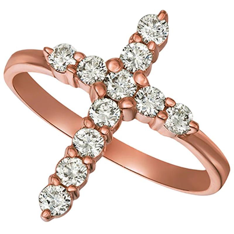 0.50 Carat Natural Diamond Cross Ring G SI 14 Karat Rose Gold