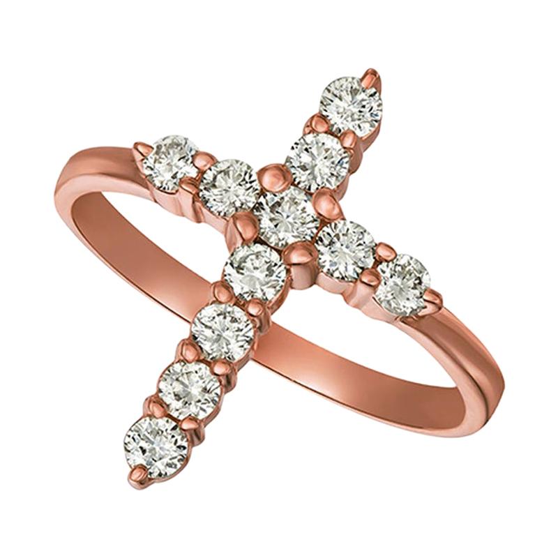 0,50 Karat natürlicher Diamant Kreuz Ring G SI 14 Karat Roségold