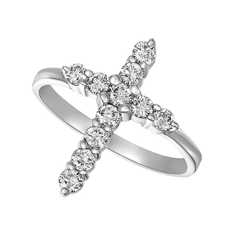 For Sale:  0.50 Carat Natural Diamond Cross Ring G SI 14 Karat White Gold