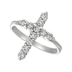 Bague croix en or blanc 14 carats avec diamants naturels de 0,50 carat G SI